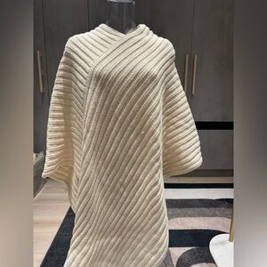 Zara Cream Textured Knit Poncho